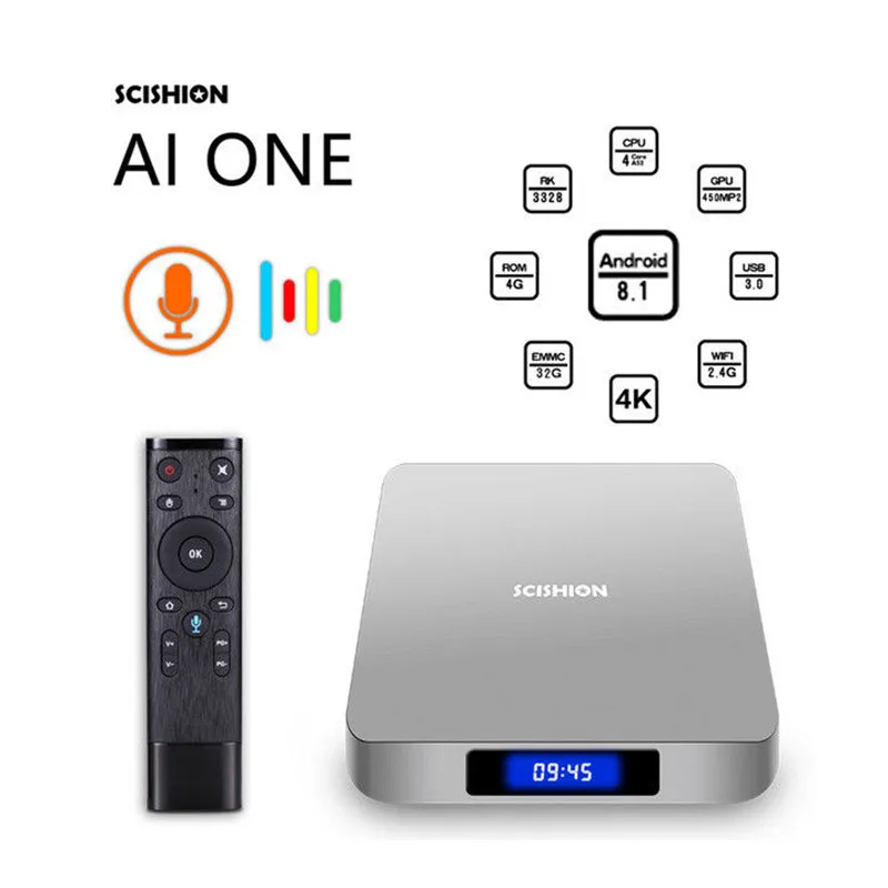 Фото Android 8.1 TV Box 2GB+16GB 4GB+32GB Bluetooth 4.0 RK3328 Quad Core 3D Video Voice-Control SCISHION Al ONE Smart 4K Электроника Android 8.1 TV Box 2GB+16GB 4GB+32GB Bluetooth 4.0 RK3328 Quad Core 3D Video Voice-Control SCISHION Al ONE Smart 4K Электроника