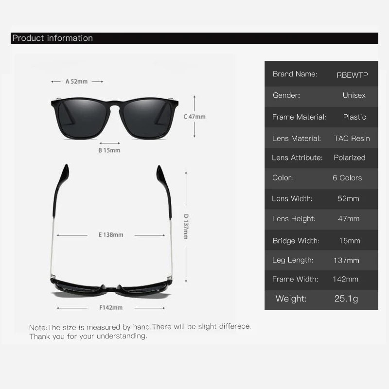 RBEWTP Брендовые мужские солнцезащитные очки в пластиковой оправе из сплава