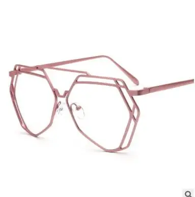 pink Многоугольные солнцезащитные очки больших размеров, Женские винтажные Прозрачные Линзы для очков, Золотая оправа, ретро очки для близорукости, женские очки - Цвет оправы: pink
