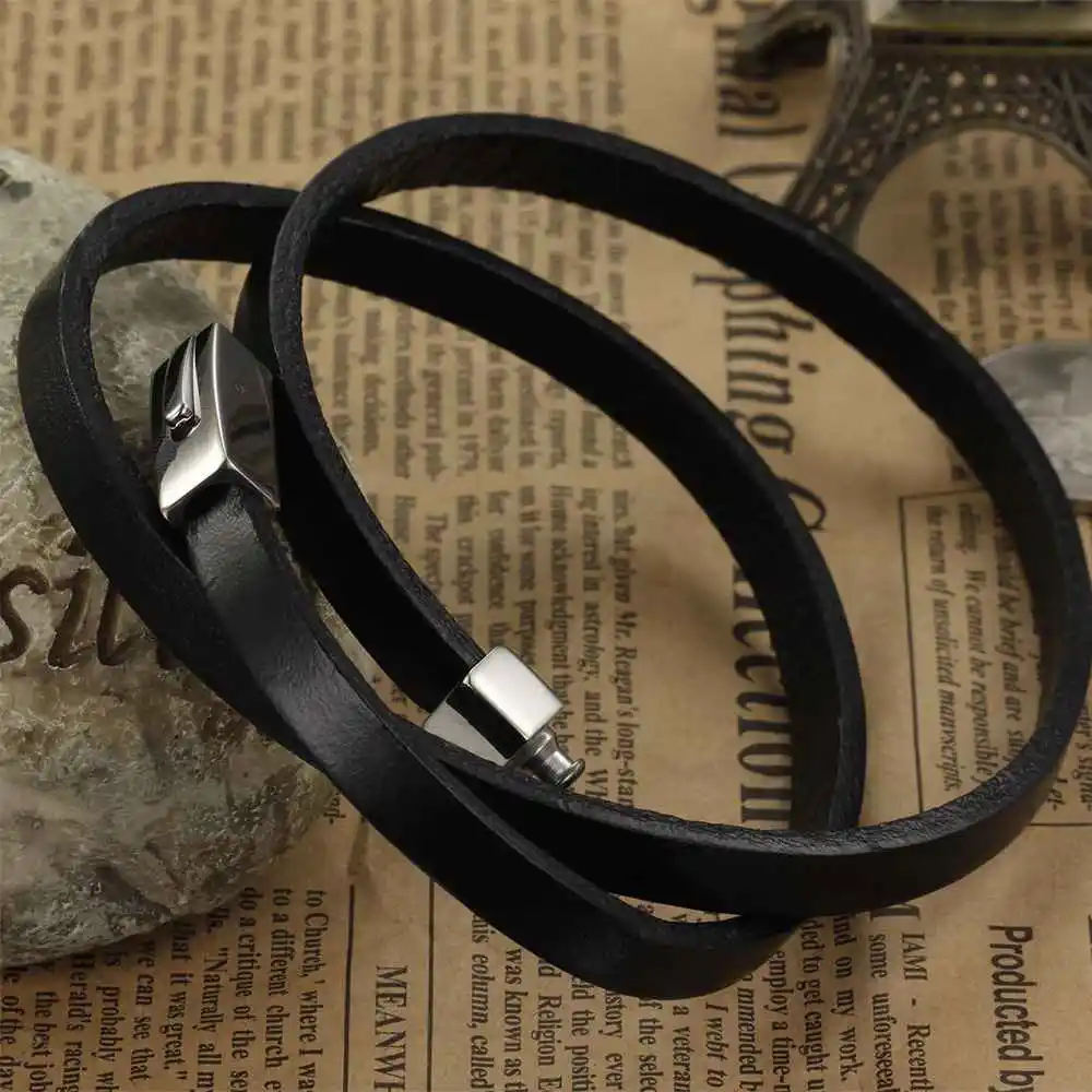 Wholesale Genuine Leather Fashion Men Bracelet Accessorise 200mm Stainless Steel Bracelets &amp Bangles Jewelry (JewelOra BA101937) |