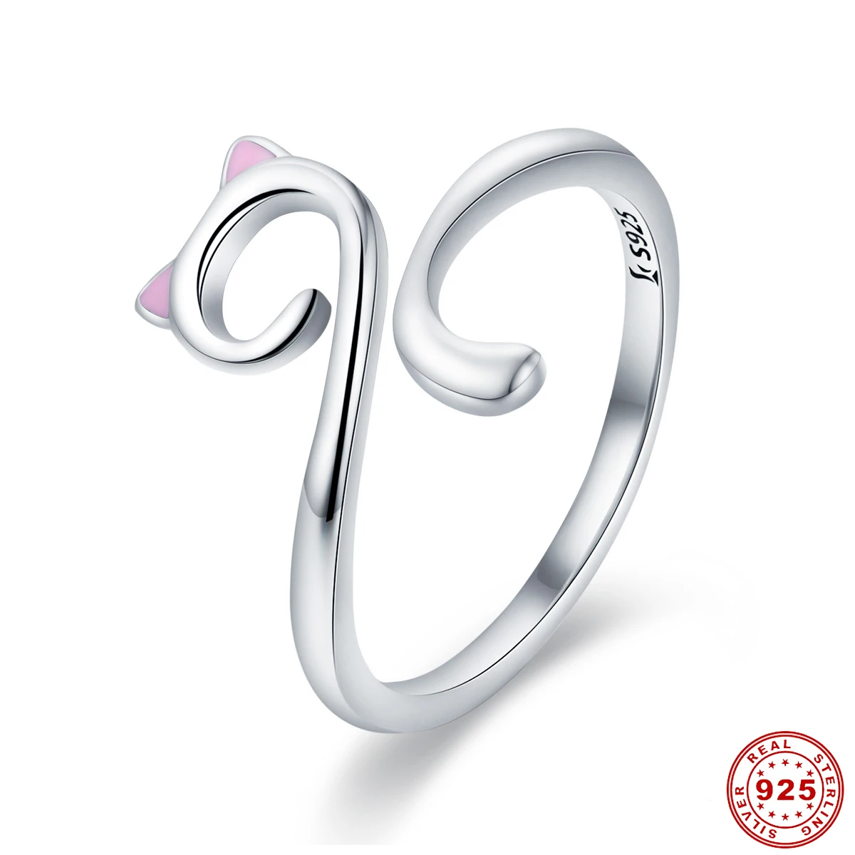 Cat love ring DALARAN, 925 пробы, серебряные кольца, регулируемая буква, свободный размер, Шарм для женщин, для свадьбы, помолвки, модное кольцо, ювелирное изделие, подарок - Цвет основного камня: Cat love ring