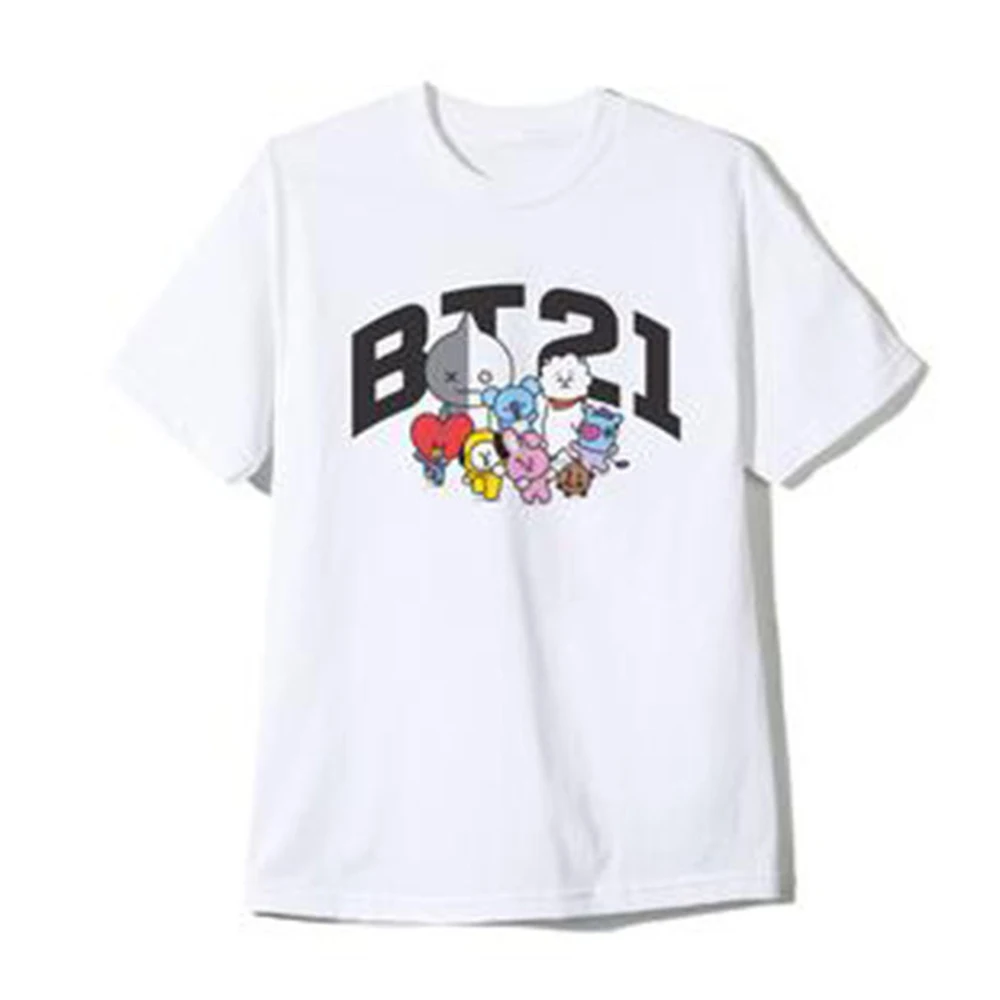 Новый Kpop BTS Подпись мультфильм хлопковая Футболка короткий рукав Мода для