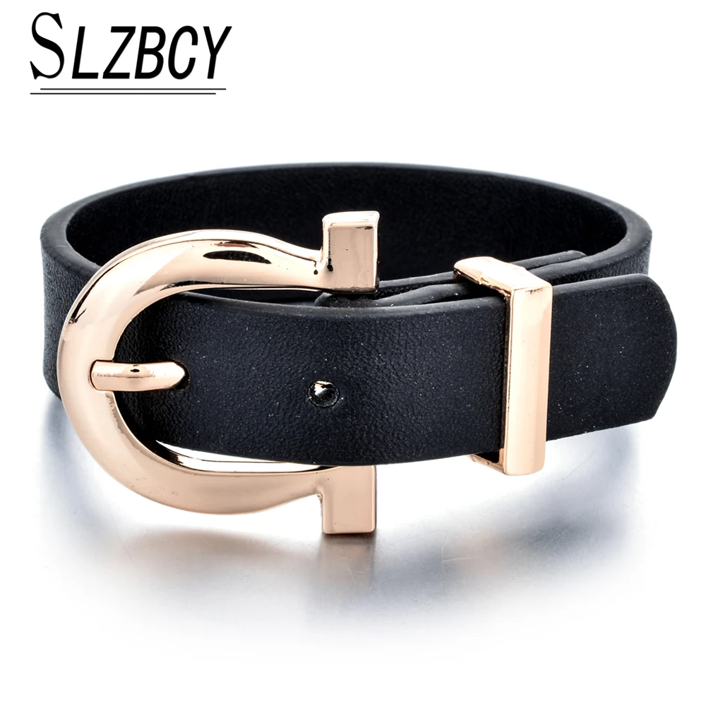 Модные черные кожаные браслеты для женщин и мужчин широкие с металлической