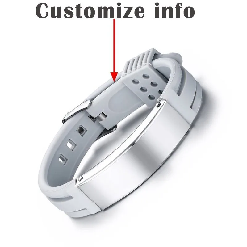 BS-065GR Customize Vnox мужские силиконовые спортивные ID браслеты для женщин на заказ Гравировка Имя пластины ремень унисекс Браслет-Выберите свой цвет - Окраска металла: BS-065GR Customize