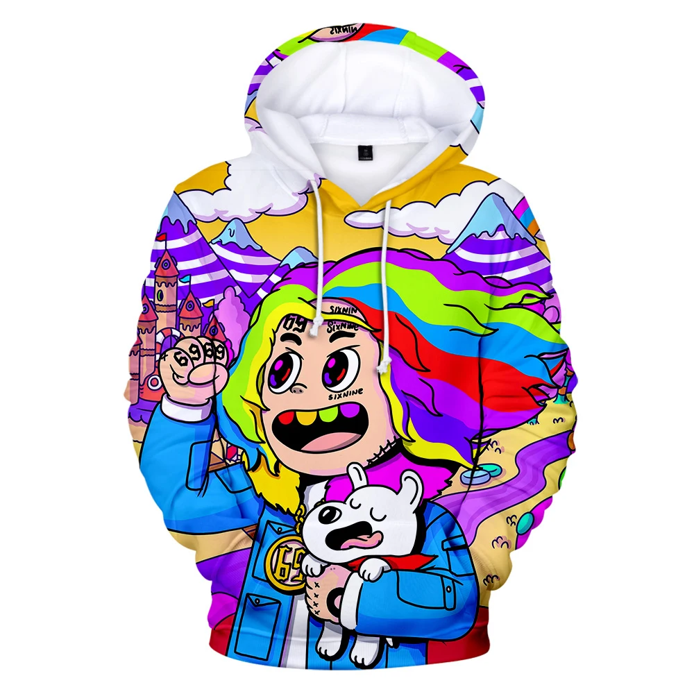 Худи Rapper 6IX9INE 3D для мужчин и женщин свитшот Повседневный Белый пуловер мальчиков