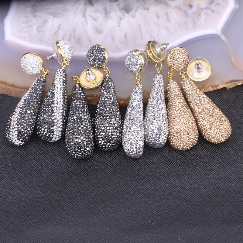 Серьги-Подвески ручной работы с золотистыми кристаллами 5 пар | Украшения и