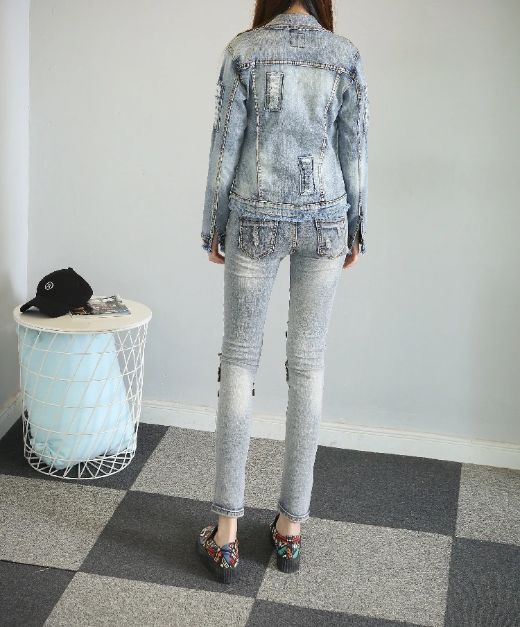 Женский джинсовый костюм с блестками повседневный комплект из джинсовой куртки