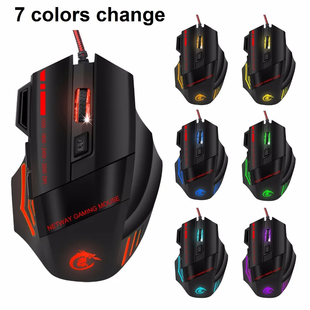 QUWIND Professional Wired Gaming Mouse 7 Button 5500 DPI LED Optical USB Computer Game Mice | Компьютеры и офис