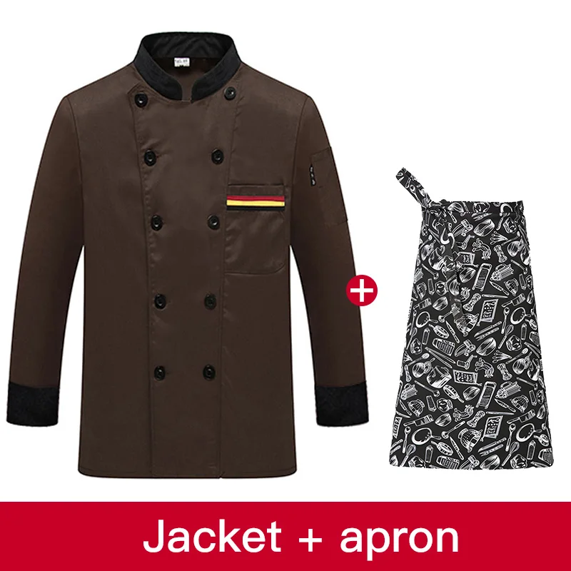 Униформа шеф-повара с длинным рукавом для ресторана кухонная куртка + фартук