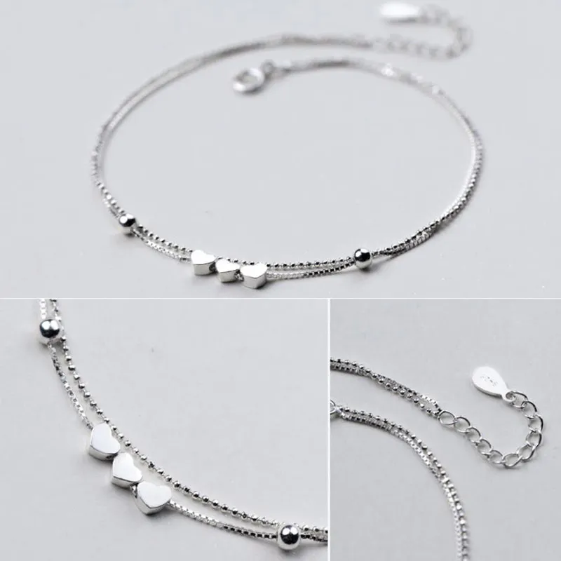 Женские браслеты на лодыжку двухслойные из 100% стерлингового серебра 925 пробы с