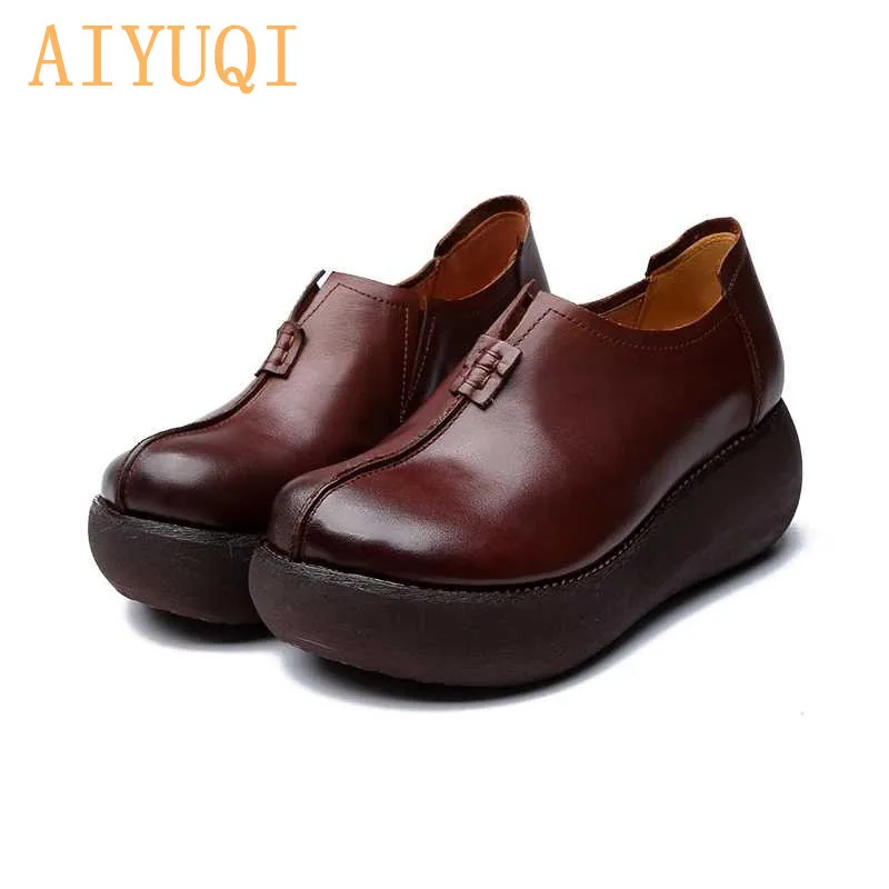 AIYUQI женская обувь на платформе; Новинка года; женская обувь из натуральной кожи; женская обувь на платформе в стиле ретро - Цвет: Коричневый