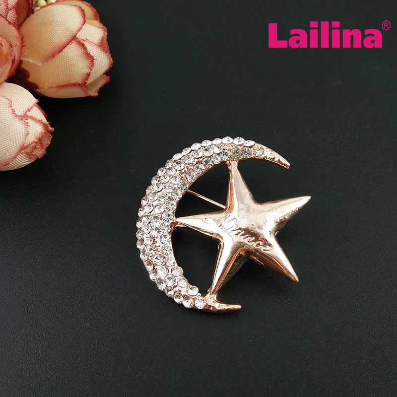 50pcs/lot Trendy Rhinestone Moon Cute Star Brooch Bouquet For Women Crystals Brooches Scarf Pins Wedding Accessories | Украшения и