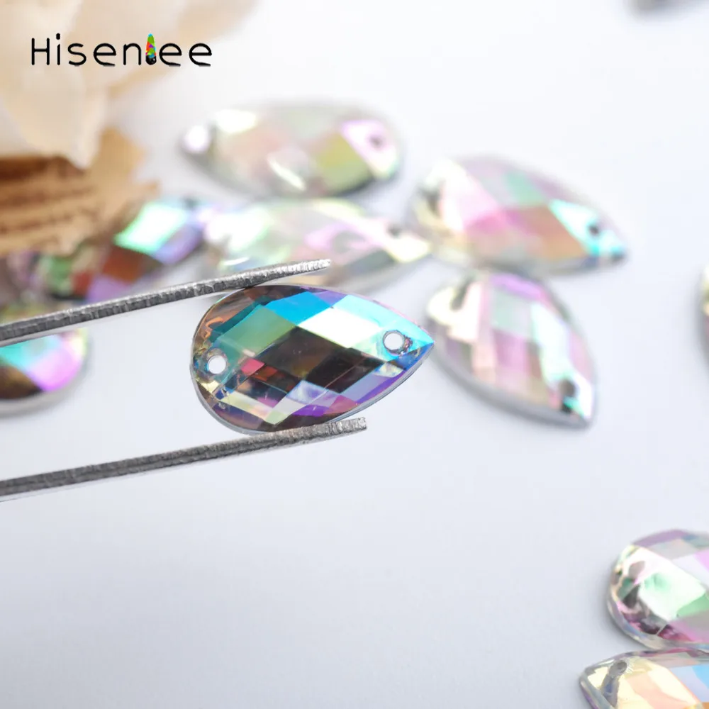 Hisenlee 100 шт. 8x13 мм прозрачные акриловые стразы с двумя отверстиями Стразы для шитья