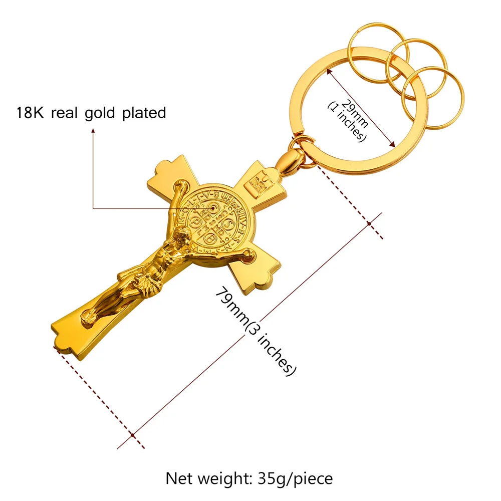 San Benito Medallion Saint Benedict Black Jesus Cross Exorcism Medal Gold color Key Chain mens K24G | Украшения и аксессуары