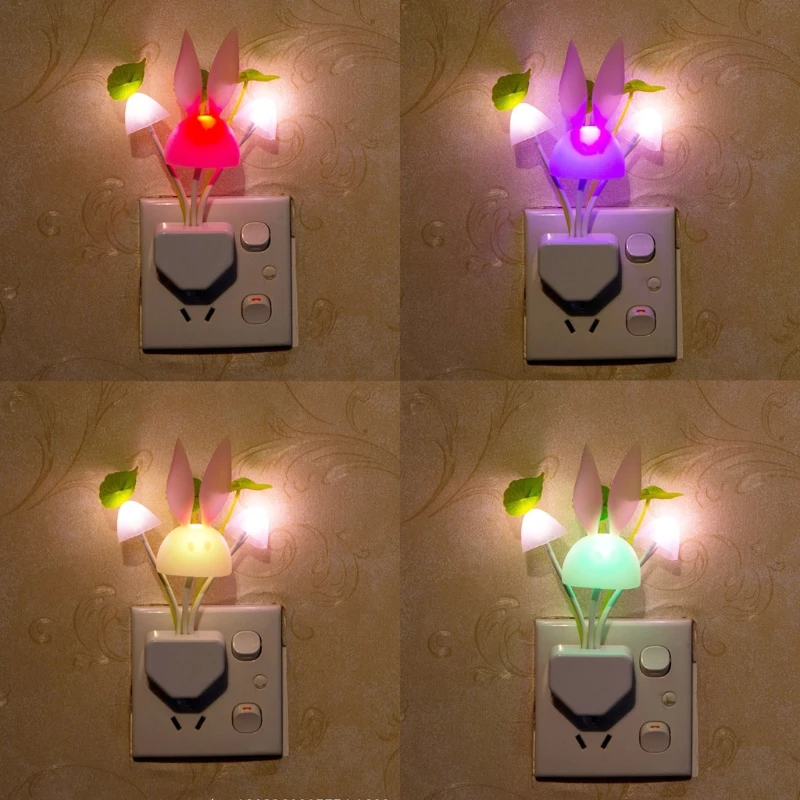 Smart Light Sensor Changeable Color Lamp Wall LED Mushroom Rabbit Night EU plug Home Bedroom Decoration | Освещение