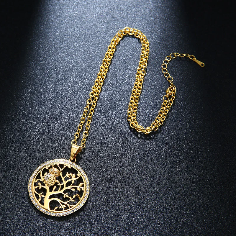 Fashion Jewelry Hollow Tree of Life CZ Round Owl Pendant Necklace For Women Good Gift | Украшения и аксессуары