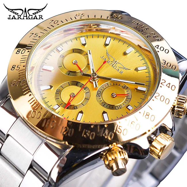 GMT970-5 Jaragar серебряные автоматические мужские 3 циферблата спортивные часы нержавеющая сталь Дата Неделя светящиеся мужские военные часы дропшиппинг relogio - Цвет: GMT970-5