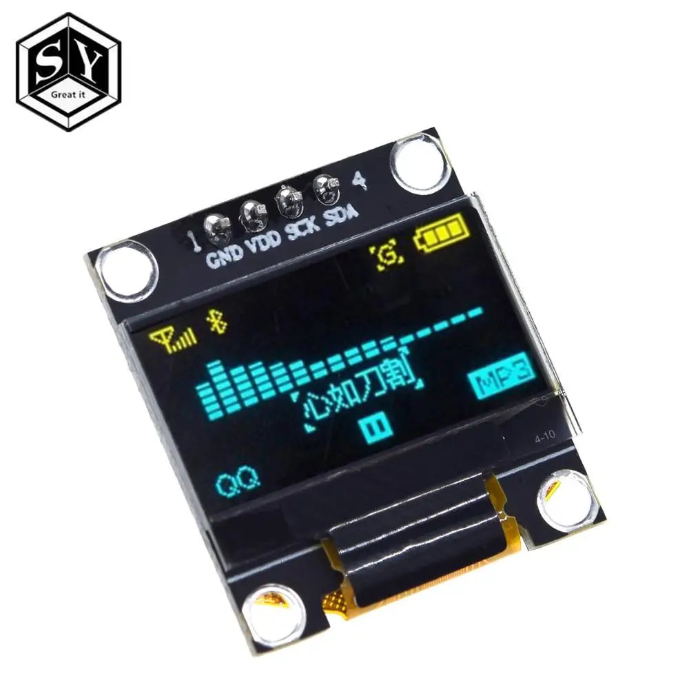 0,96 дюймов IIC Серийный белый OLED дисплей модуль 128X64 IEC SSD1306 12864 плата с ЖК-экраном GND VCC SCL SDA 0,9" для Arduino черный - Цвет: yellow blue 4pin