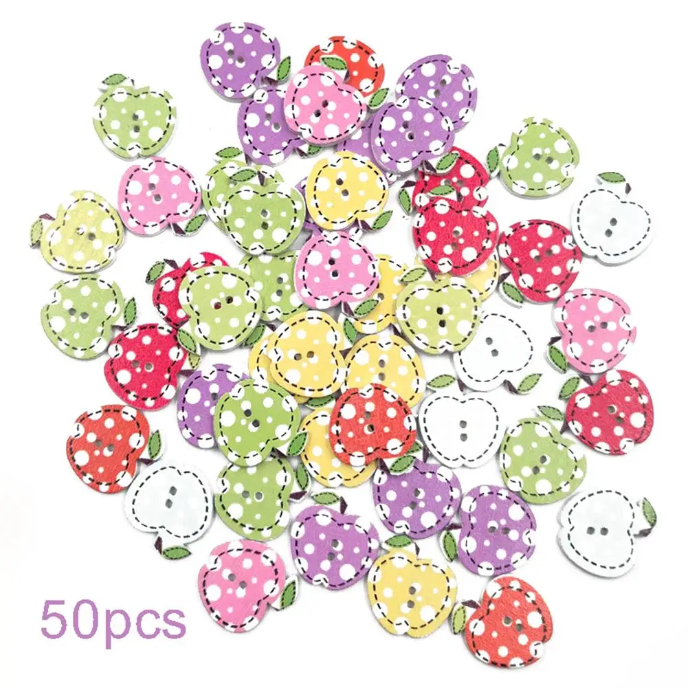 

50Pcs Mini Apple Fruit Wooden Buttons Sewing Scrapbook Cards Art Craft DIY Decor