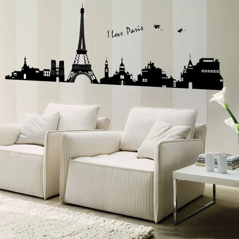 Романтический Париж городской силуэт ПВХ настенные наклейки Эйфелева башня для