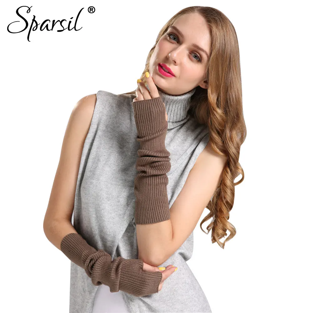 Sparsil женские осенние кашемировые длинные перчатки зимние женские одноцветные модные теплые рукавицы универсальные