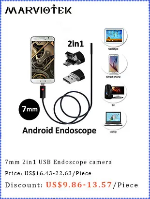 Micro USB Android телефон Бороскоп, эндоскоп, камера 8 мм диаметр 1/1. 5/2/3,5/5 м IP67 водонепроницаемая Мини камера 6 светодиодный USB эндоскоп