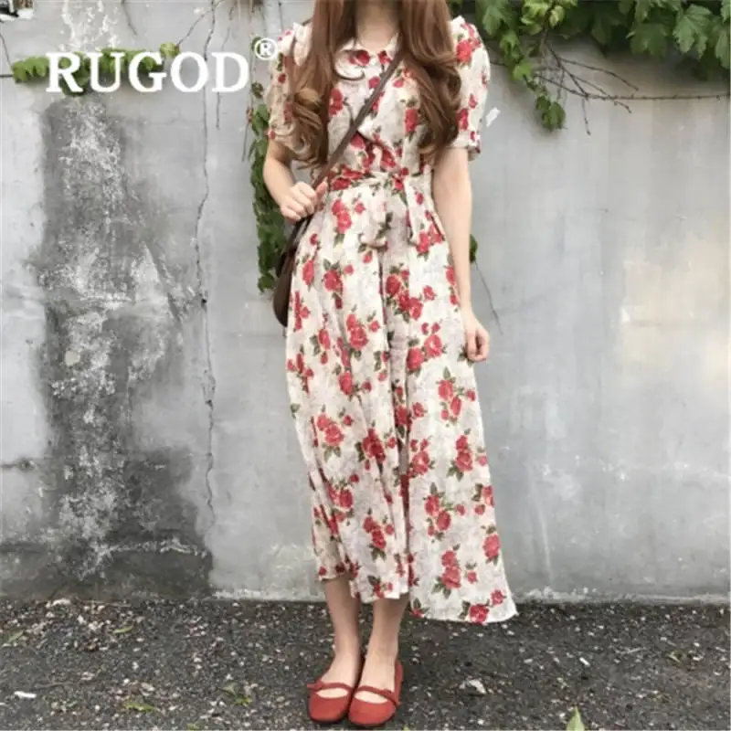 Женское платье с высокой талией RUGOD повседневное облегающее винтажное цветочным
