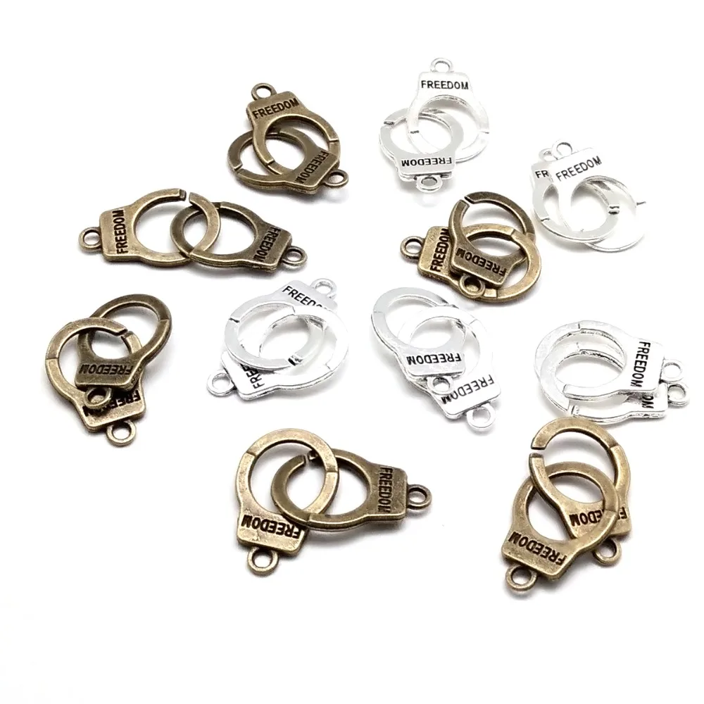 Vintage 10 Pairs/lot Freedom Handcuffs Charm Clasp Zinc Alloy For DIY Bracelet Making Accessories 2018 Top Quality | Украшения и