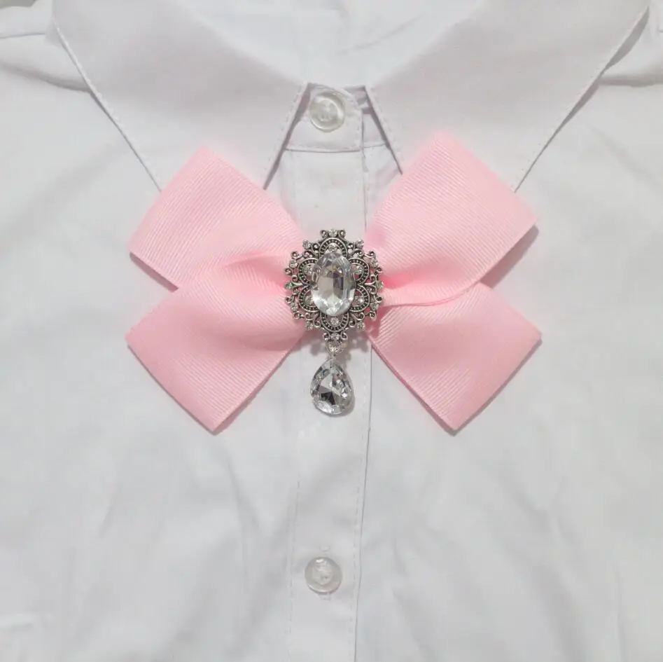 pink Модные галстуки на шею, корсаж, бант, галстук, ткань, лента, бант, брошь на воротник, брошь на булавке для женщин, мужчин, украшения для футболки - Окраска металла: pink