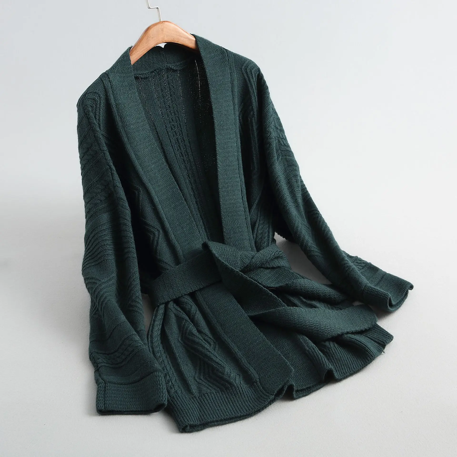 2019New женский Изысканный твист дизайн длинный рукав с поясом вязаный кардиган