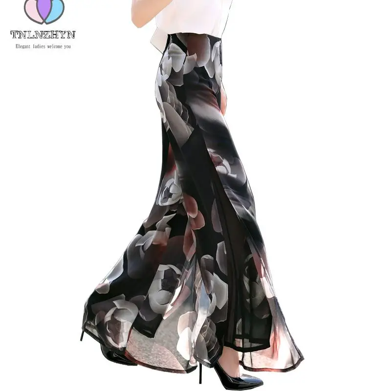 2018 летние женские широкие брюки с двойным цветочным принтом и открытой спиной