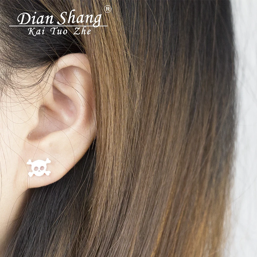 Dianshangkaituozhe нержавеющая сталь букле d'oreille ювелирные изделия золото серебро Хэллоуин крест кости и череп серьги гвоздики для женщин