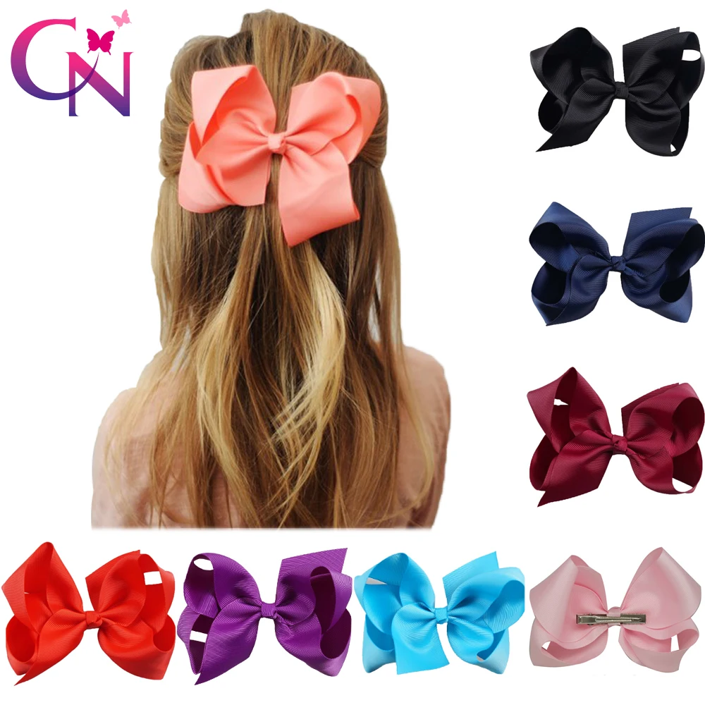 

CN 2Pcs 6" Solid Ribbon Hair Bows With Clips For Girls Kids Boutique Knot Jumbo Bows Hair Clips Hairpins Hair Accessories