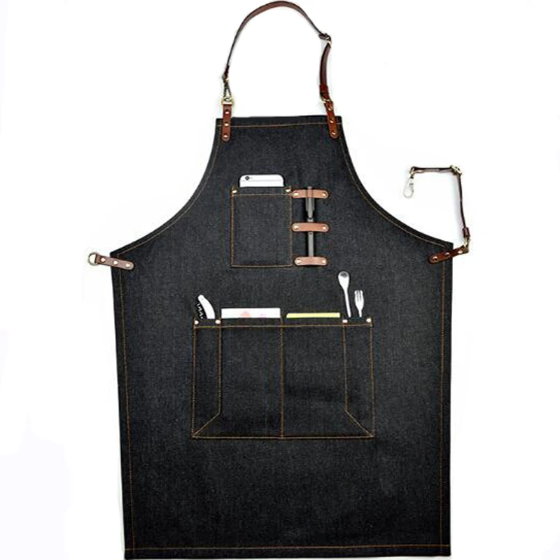 2018 Bib Apron With pocket Cafe fashion Cowboy Unisex Denim painting Aprons for Woman Men Kitchen Chef Waiter Cooking print logo | Дом и сад