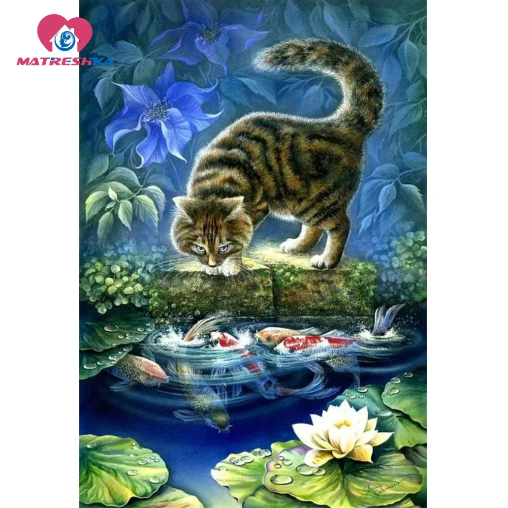 Картина для дома алмазная вышивка животные кошка рыба стразы стразами | Дом и сад