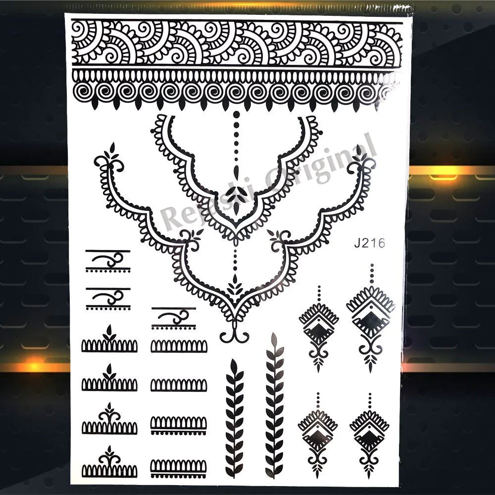 Большие временные татуировки REJASKI для женщин перо черная хна искусственная