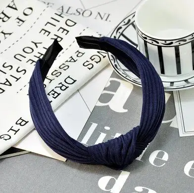 Navy Women Girls Fashion Velvet Knitted Korean Solid Bezel Hairband Hair Accessories Elegant Cross Headband Ornament For Female Girls - Цвет: Navy