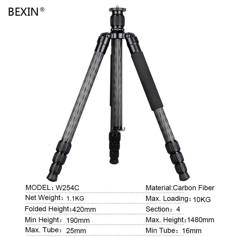 W254C only tripod BEXIN дорожная фотография из углеродного волокна Профессиональный портативный легкий штатив камеры подставка для Canon Nikon sony DSLR камеры - Цвет: W254C only tripod