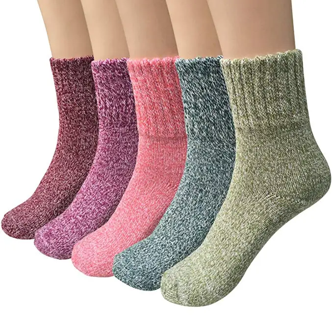 5 Pairs Womens Knit Warm Casual Wool Crew Winter Socks (fits shoe size 5-9)