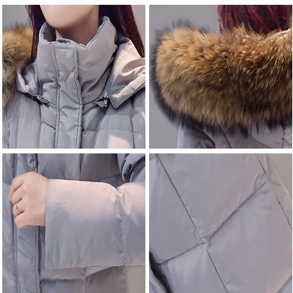 

2020 Real Raccoon Fur White Duck Down Coat Winter Jacket Women Long Warm Solid Color Hooded Parka Plus Size Snow Outwear Okb167