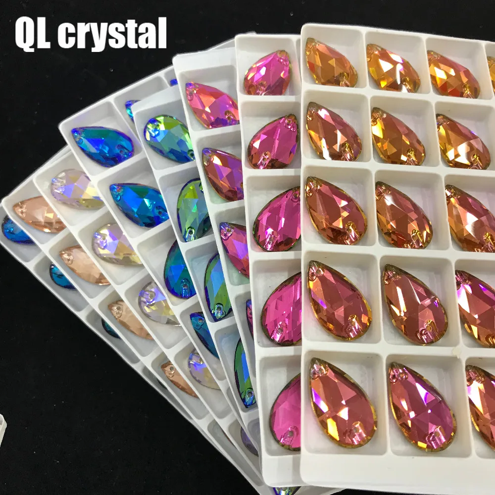 QL Crystal Sew on Rhinestones Colors K9 Flatback Tear Drop stone for DIY wedding dress clothing bags shoes material | Дом и сад