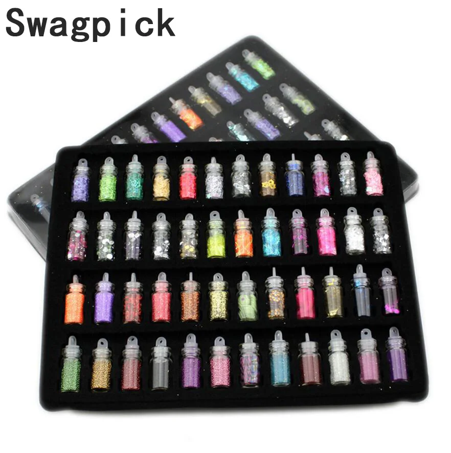 

Пудра Swagpick с блестками для ногтей, 48 бутылок/упаковка, женское украшение для фитнеса, раздавленные Перламутровые Бусины, миниатюрный флакон...