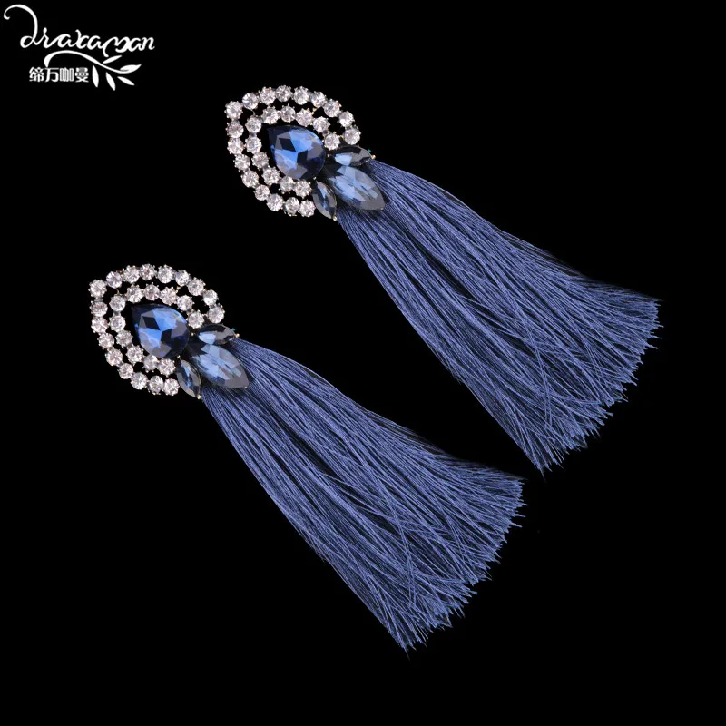 Dvacaman, брендовые этнические длинные серьги с кисточками, женские, Boho, цветные, хрустальные стразы, висячие, для женщин, массивные, вечерние, ювелирные изделия