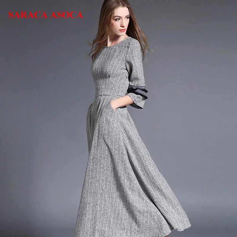 Модное цельнокроеное платье сезон весна-осень женское облегающее с длинными