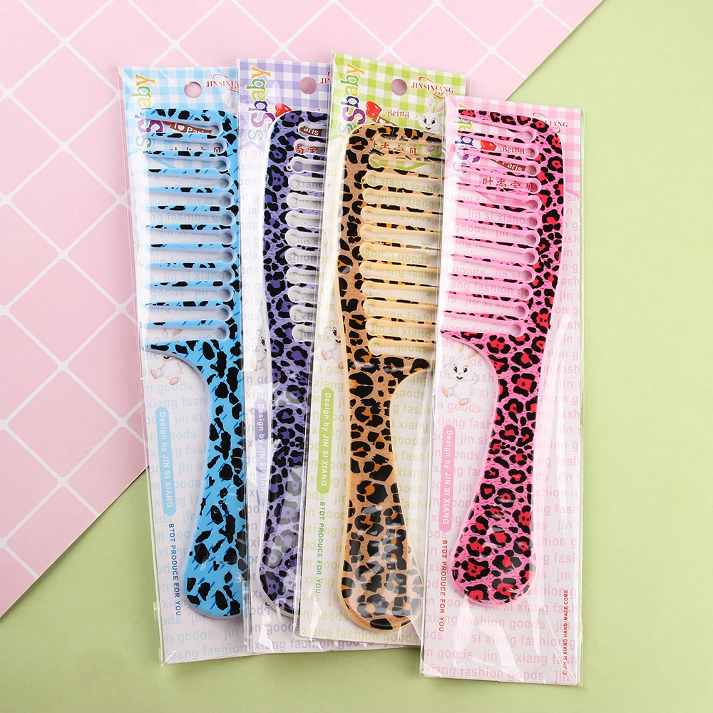 1 шт. леопардовые антистатические гребни для волос с широкими зубьями и ручкой