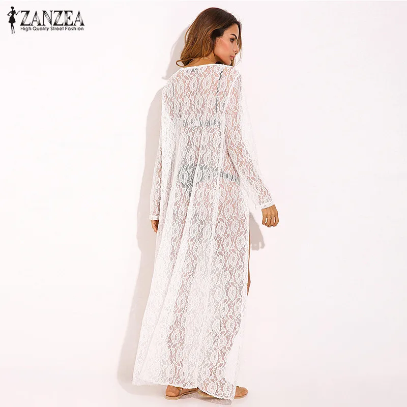 ZANZEA мода 2020 Женская кружевная блузка-кроше с длинным рукавом блузки пляжное