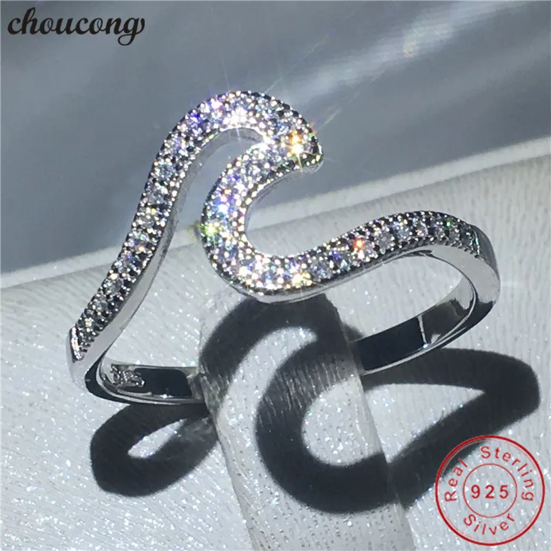 Choucong популярное Настоящее цельное 925 пробы Серебряное кольцо AAAAA циркон