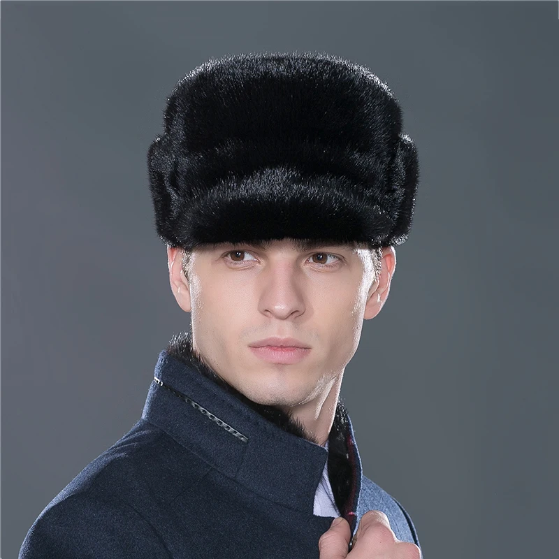 Осень зима 2017 Теплая мужская шерстяная шапка шапки из меха норки модные