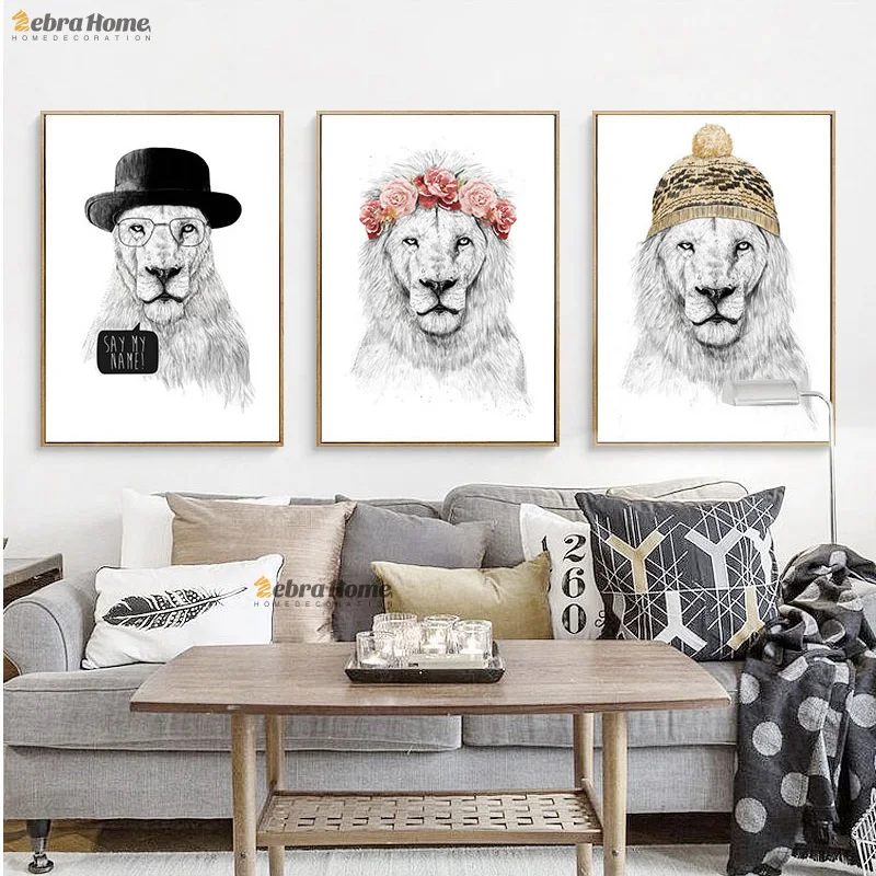 Рисунок львом художественные принты плакат хипстерская Настенная картина эскиз