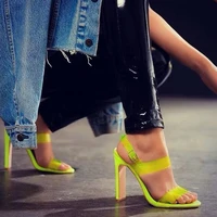 high heels peep toe transparent pvc sandals women shoes summer party pumps buckle strap sandals mujer fluorescence color